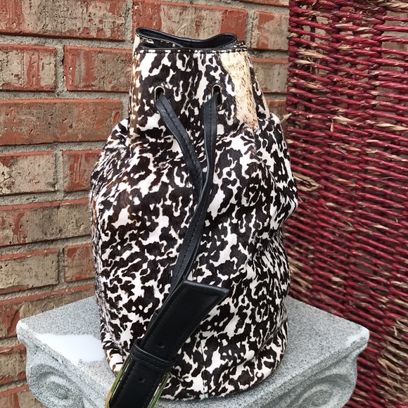 TORY BURCH Distressed Animal Print Dyed Haircalf Fur Bucket Purse - Picture 6 of 14